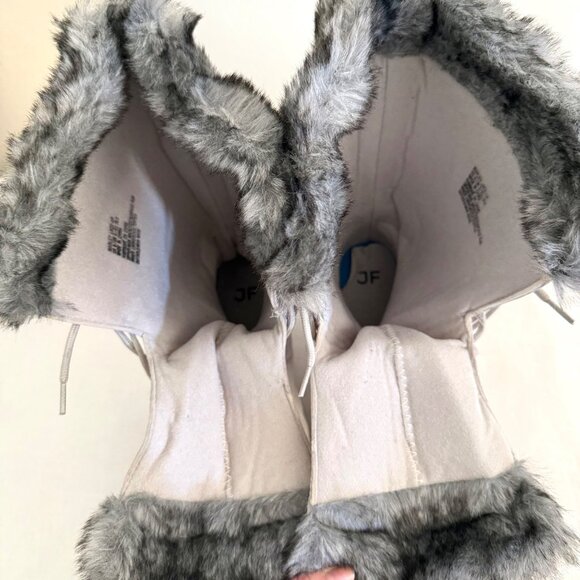 JustFab Marley Winter Boots Size 8 Lace Up Light Gray Faux Fur Trim - Picture 7 of 16